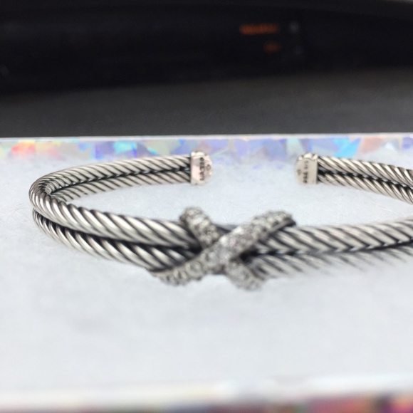 David Yurman Silver&Diamonds Double Cable Bracelet - Picture 2 of 5